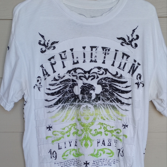Affliction Lime Green & White Live Fast 1973 Men's Shirt - Picture 1 of 14